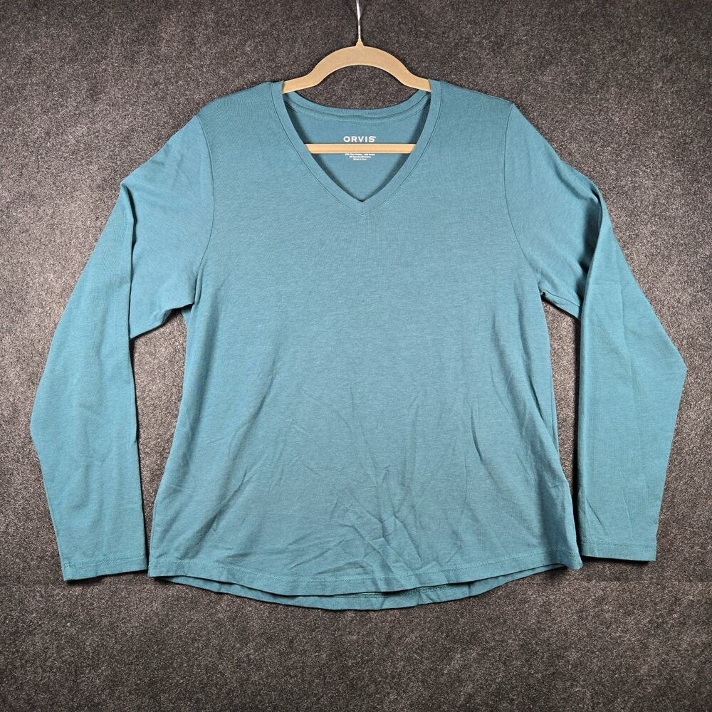 Orvis Perfect Tee Womens Large Green Long Sleeve Pima Cotton Modal Relaxed Fit